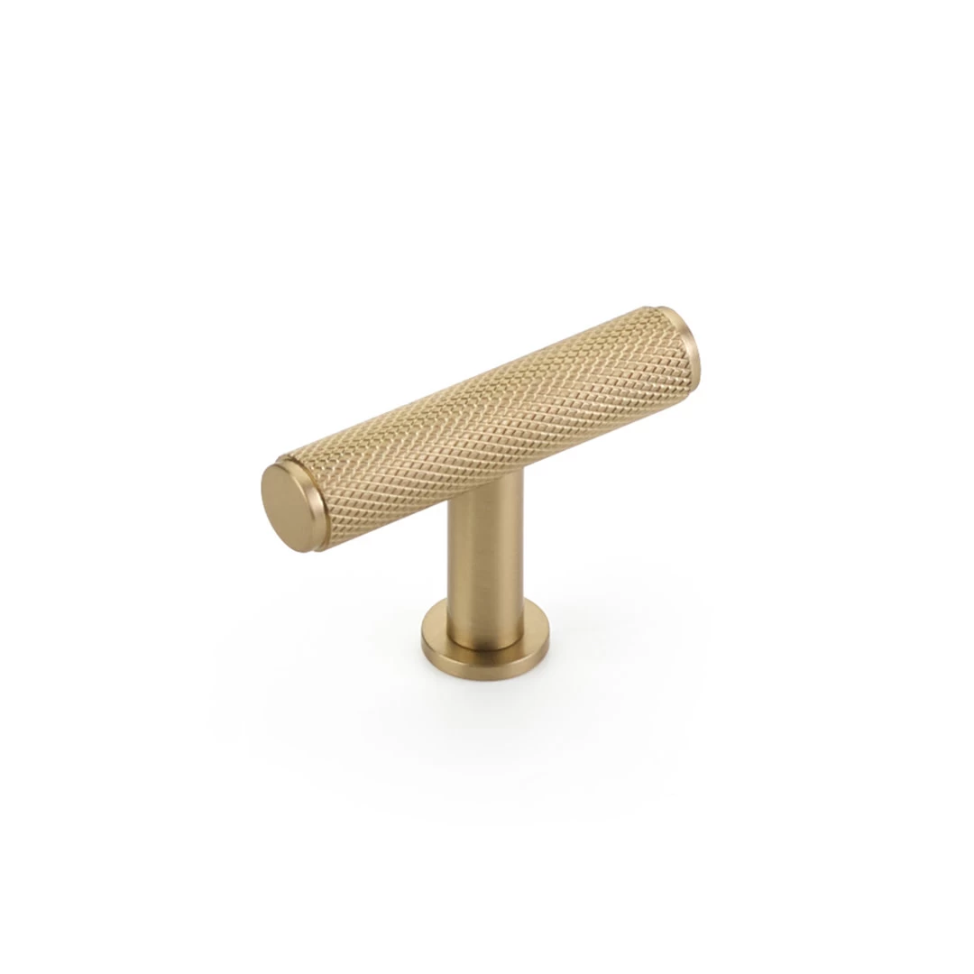 Pub House Knurled T-Knob Signature Satin Brass - 2 In