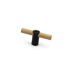 Renate Knurled T-Knob Matte Black And Natural Brass - 2 1/2 In